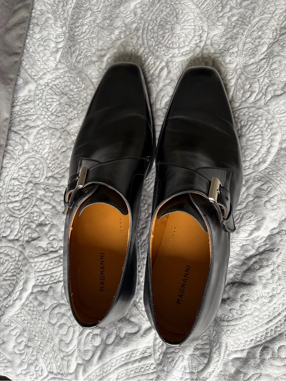 Magnanni Black Single Monk Strap Leather Shoes